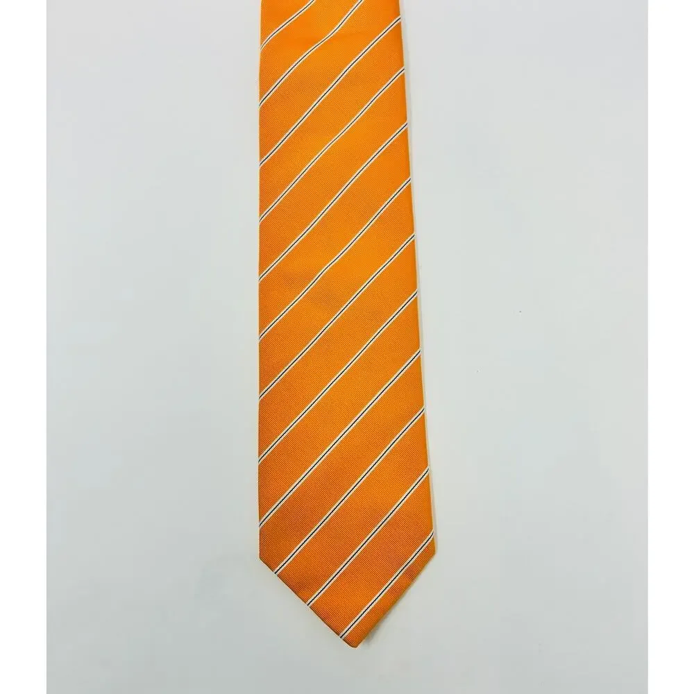 Andrews Milano Orange White Stripe Silk Tie 3x59 Men's Classic Italian Necktie